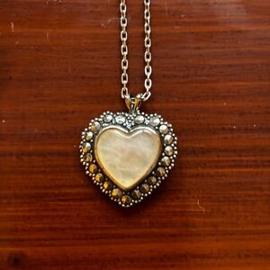 Avon Silver-Tone Heart Necklace with Mother-of-Pearl Center